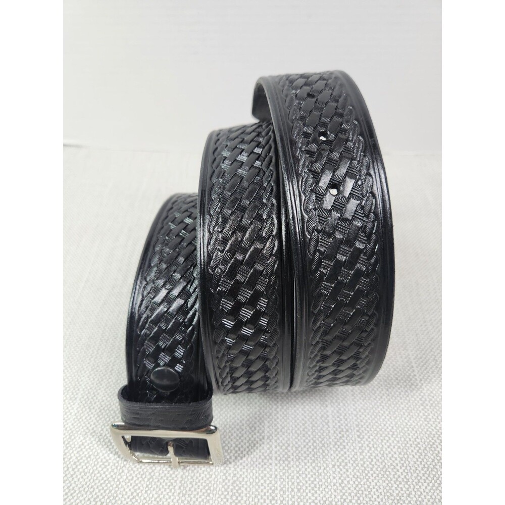 Krasnes Triple K Size 42 Black Leather Belt Brass Buckle Law Enforcement Western